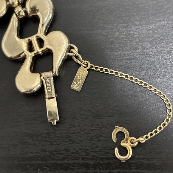 Vintage Gold Tone Monet Mid Century Chunky Link Bracelet with Safety Chain - Picture 5 of 7